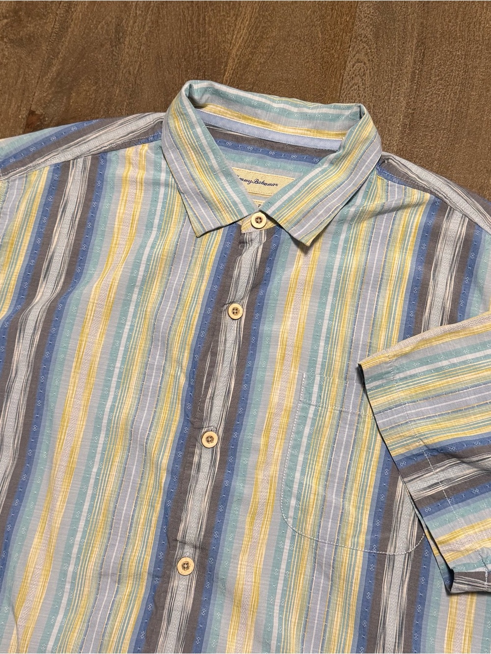 Tommy Bahama Men’s Short Sleeve Button Down Steiped Shirt Blue Yellow Size